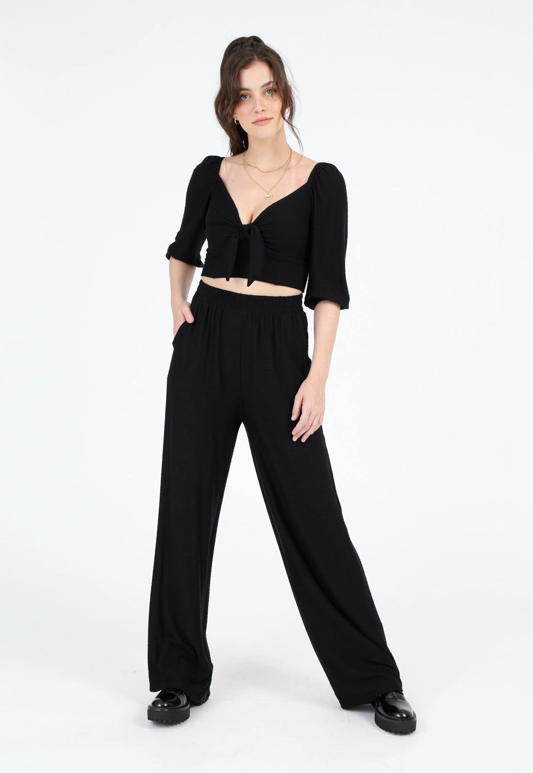 Calça Malha Pantalona Bolso