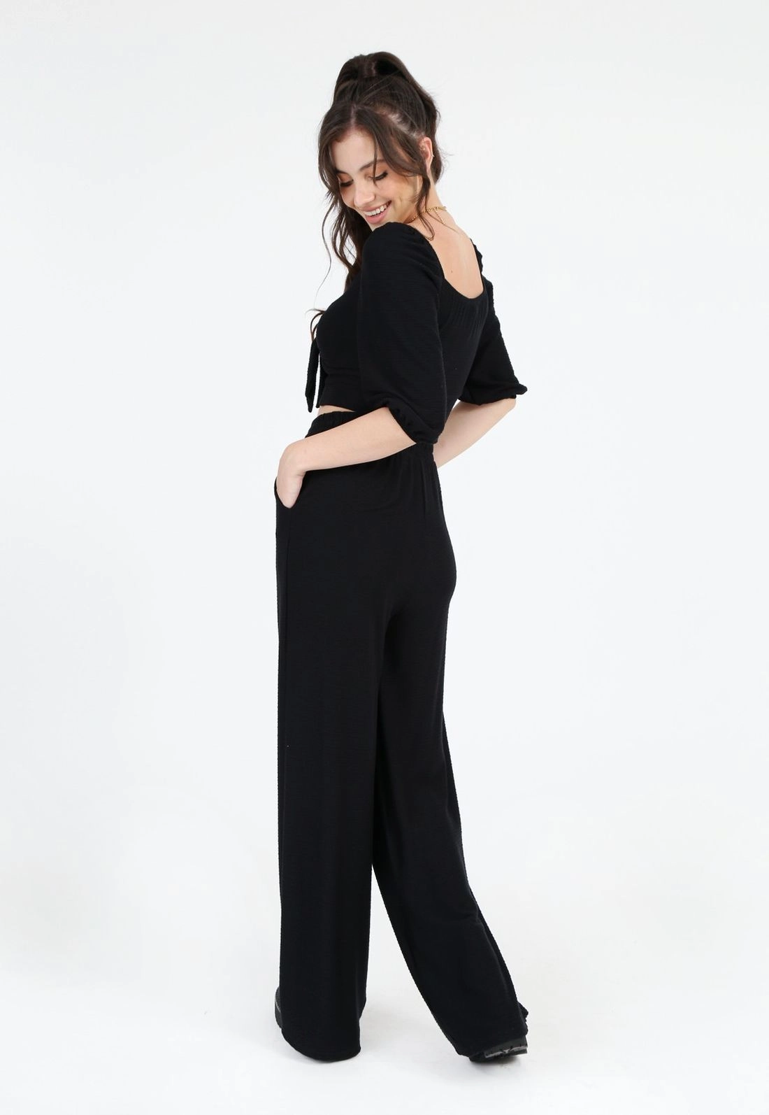 Calça Malha Pantalona Bolso