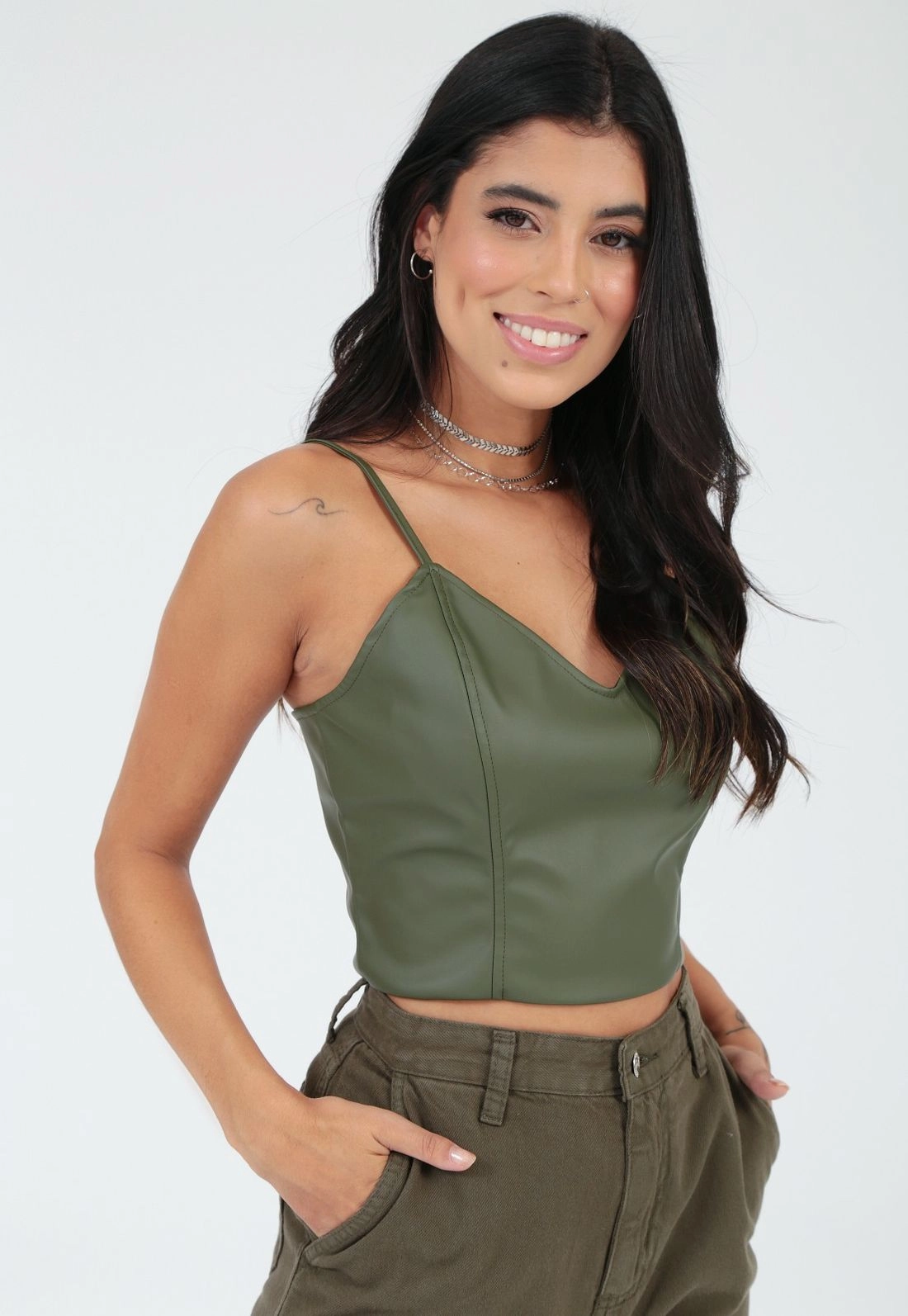 Blusa Cropped Couro Sintético