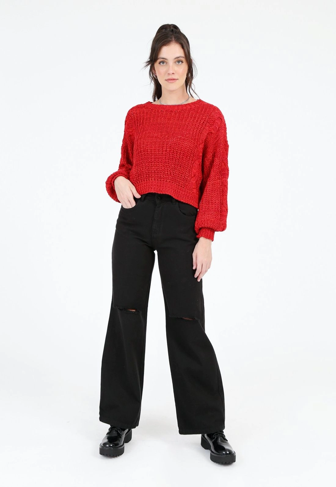 Calça Sarja Wide Leg Rasgo Joelho