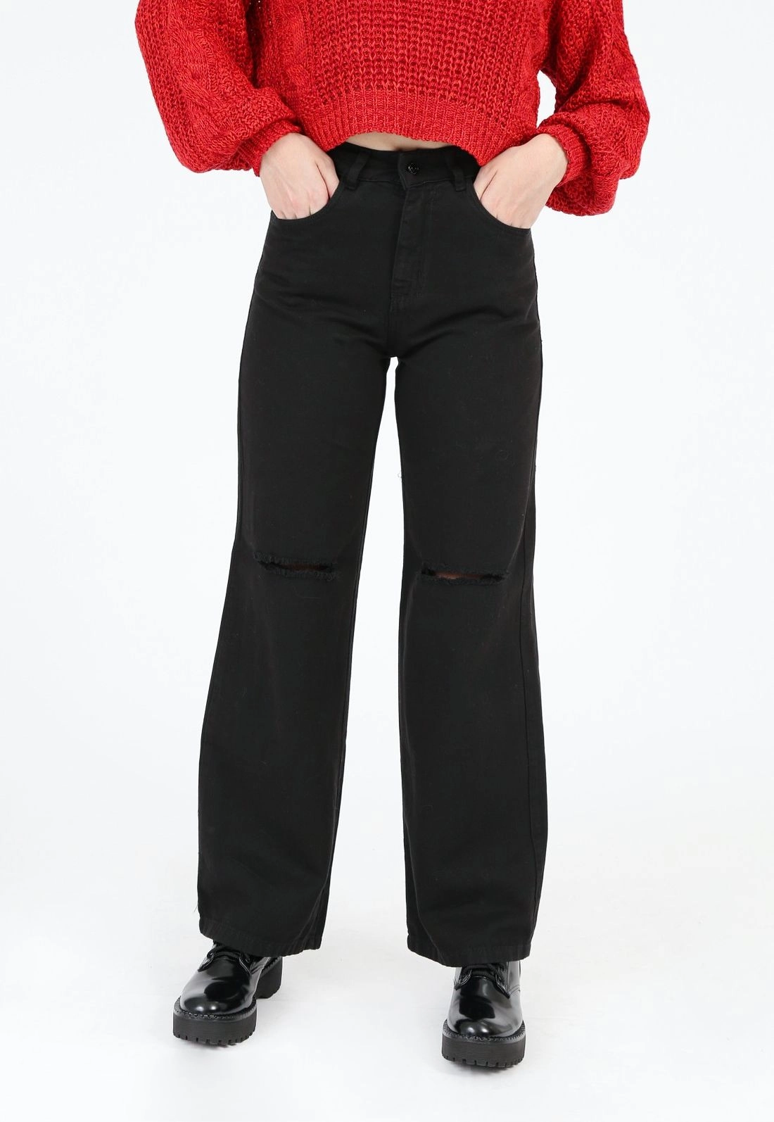 Calça Sarja Wide Leg Rasgo Joelho