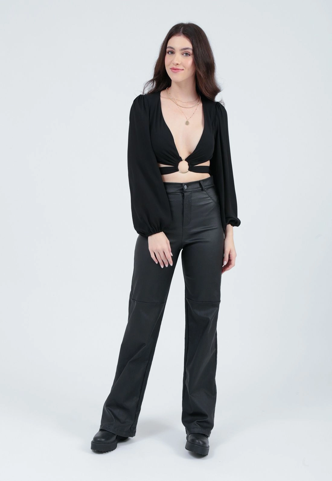 Calça Resinada Wide Leg