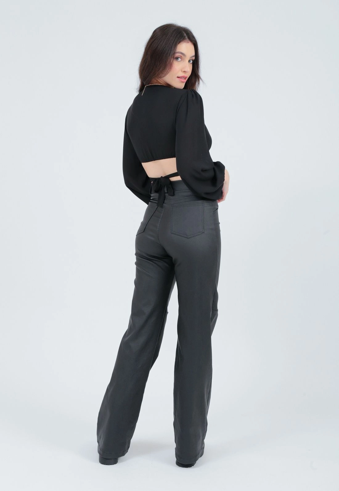 Calça Resinada Wide Leg