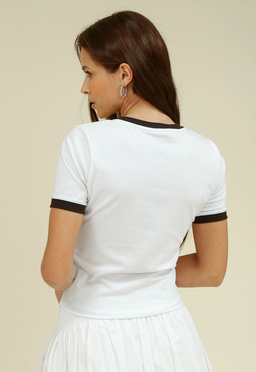 Blusa Em Cotton Manga Curta Cereja