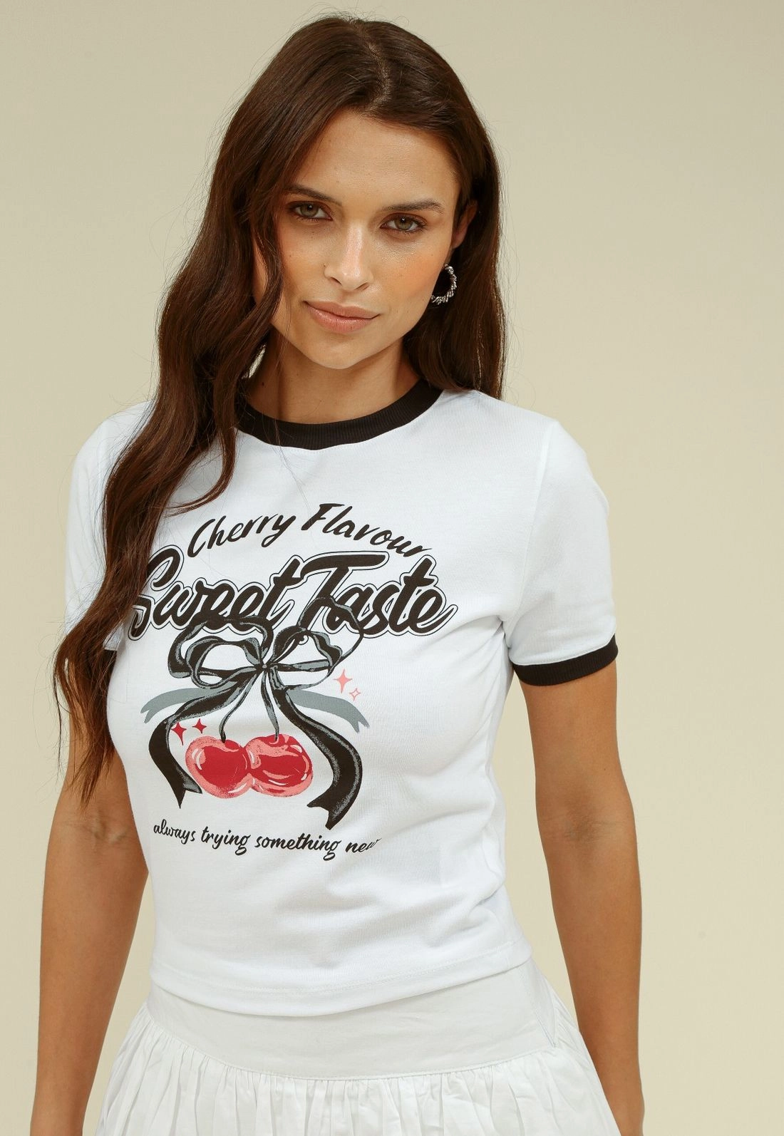 Blusa Em Cotton Manga Curta Cereja