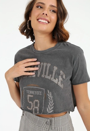 Blusa Cropped Manga Curta Estampada
