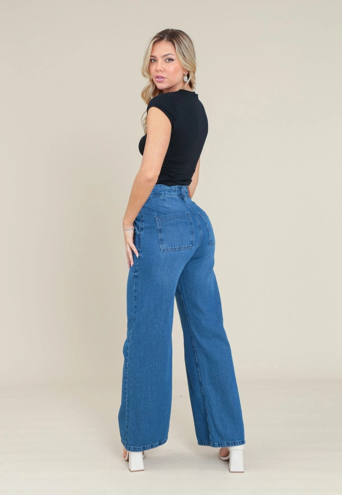 Calça Jeans Wide Leg Azul Escuro