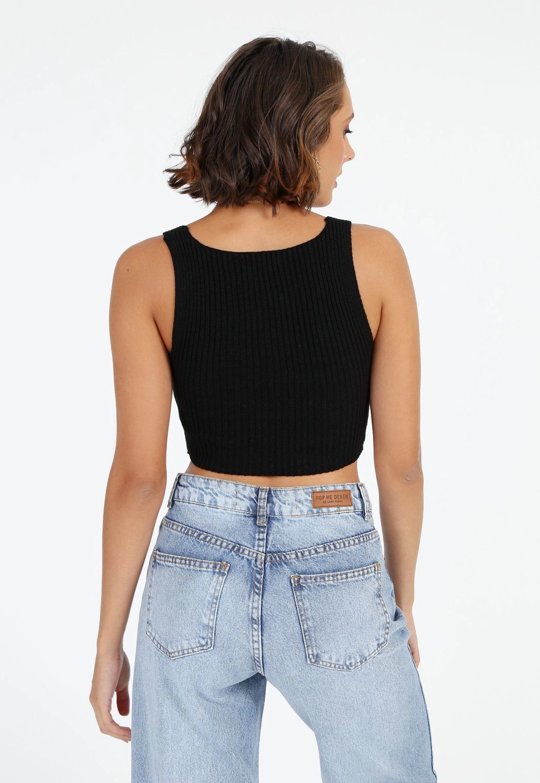Blusa Cropped Tricô Canelado Alça