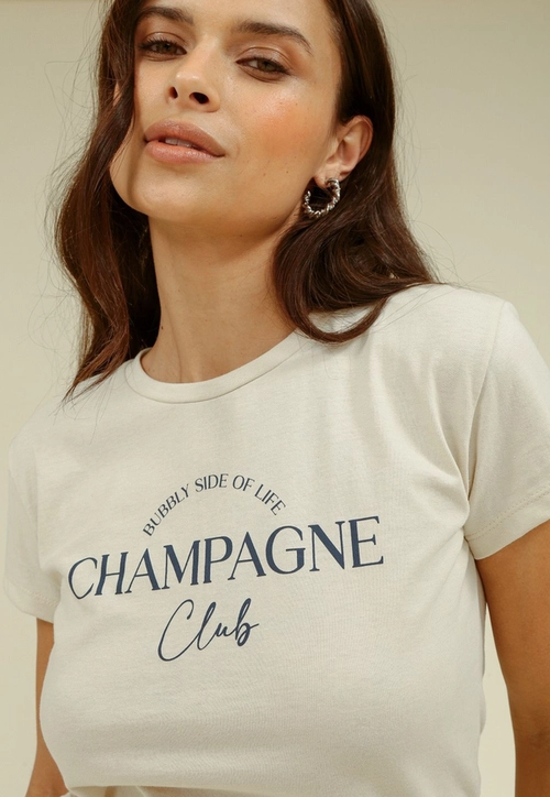 Blusa Meia Malha Manga Curta Champagne