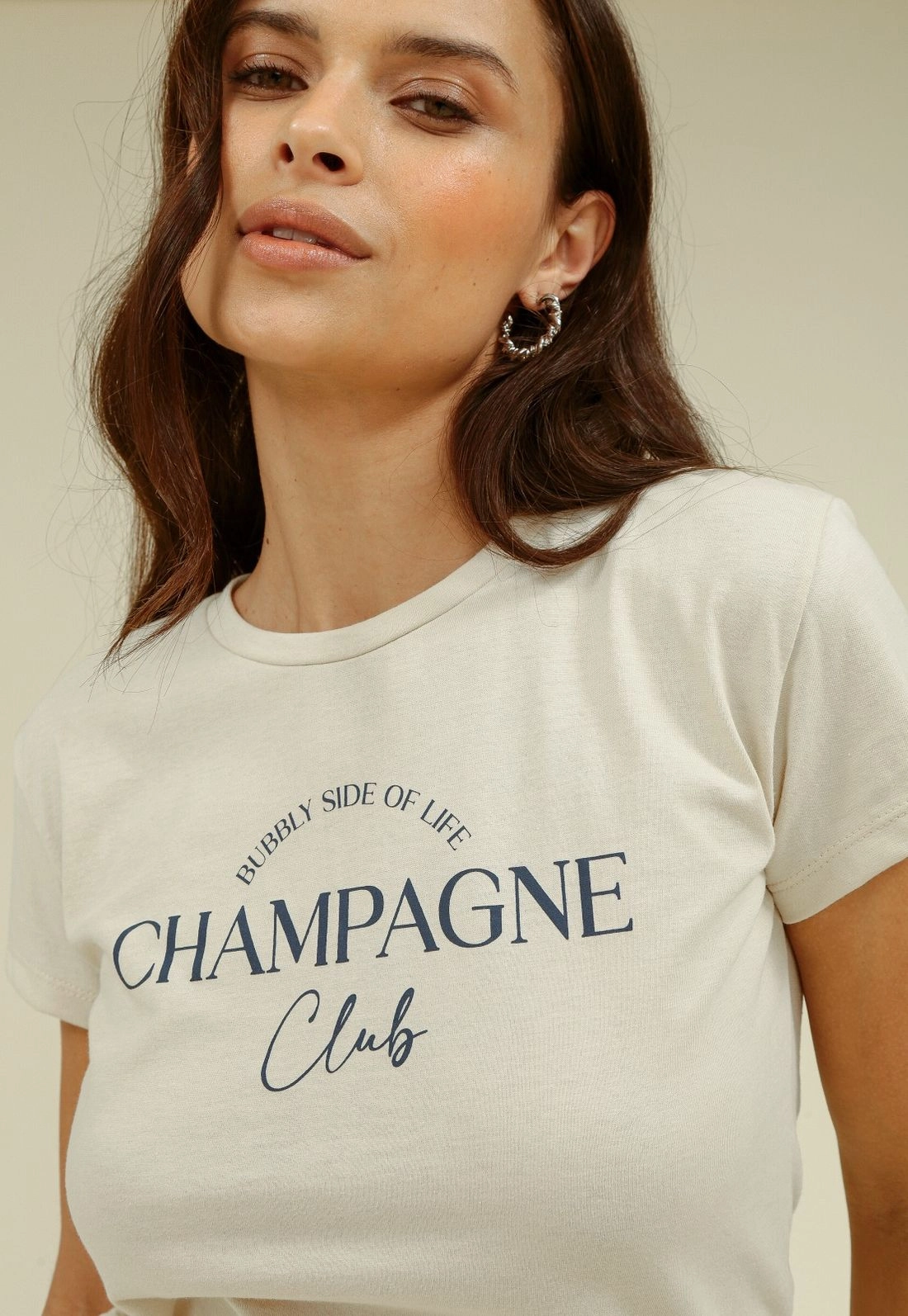 Blusa Meia Malha Manga Curta Champagne