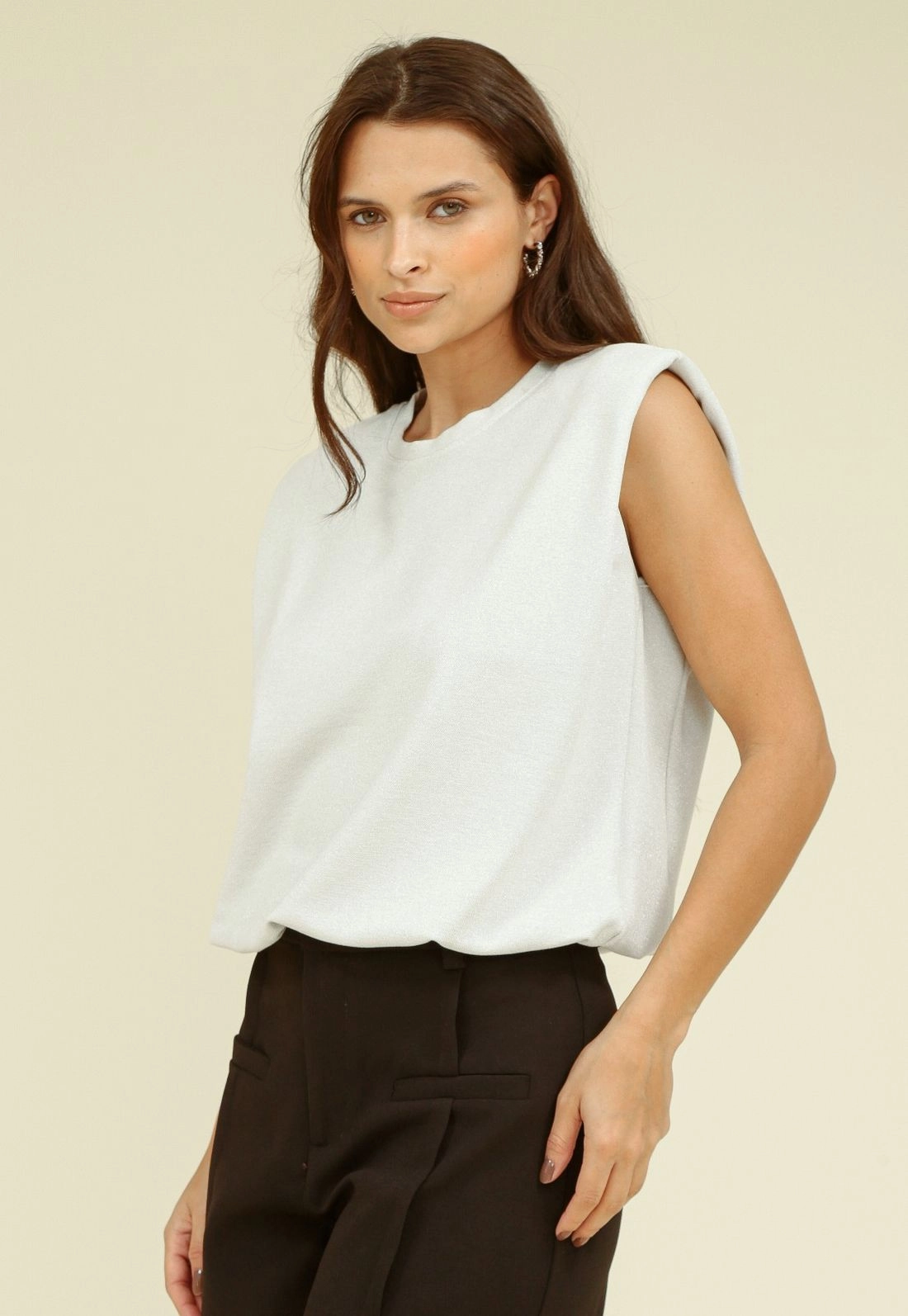Blusa Muscle Tee Malha Lurex Com Elástico Barra