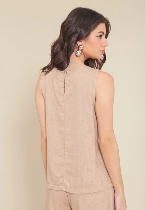 Blusa Regata Em Linho Abertura Costa