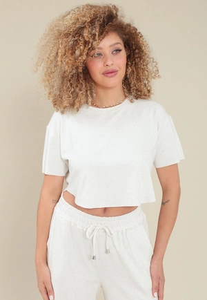 Blusa Cropped Malha Linho Manga Curta