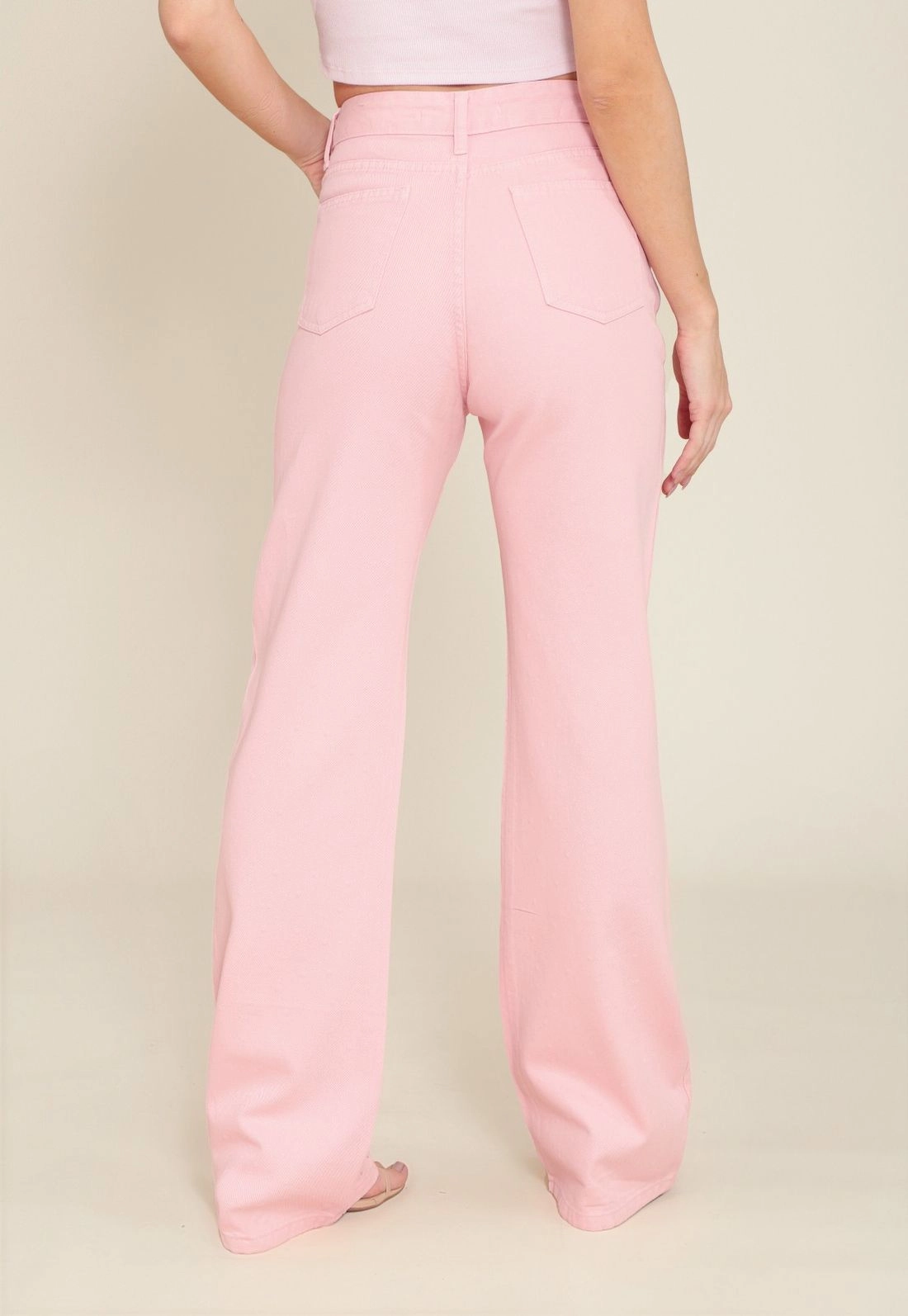 Calça Reta Em Sarja Com Strass Frontal