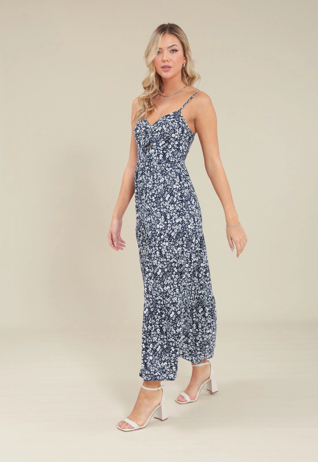 Vestido New Midi  Alça E Franzido Em Malha Estampa Liberty