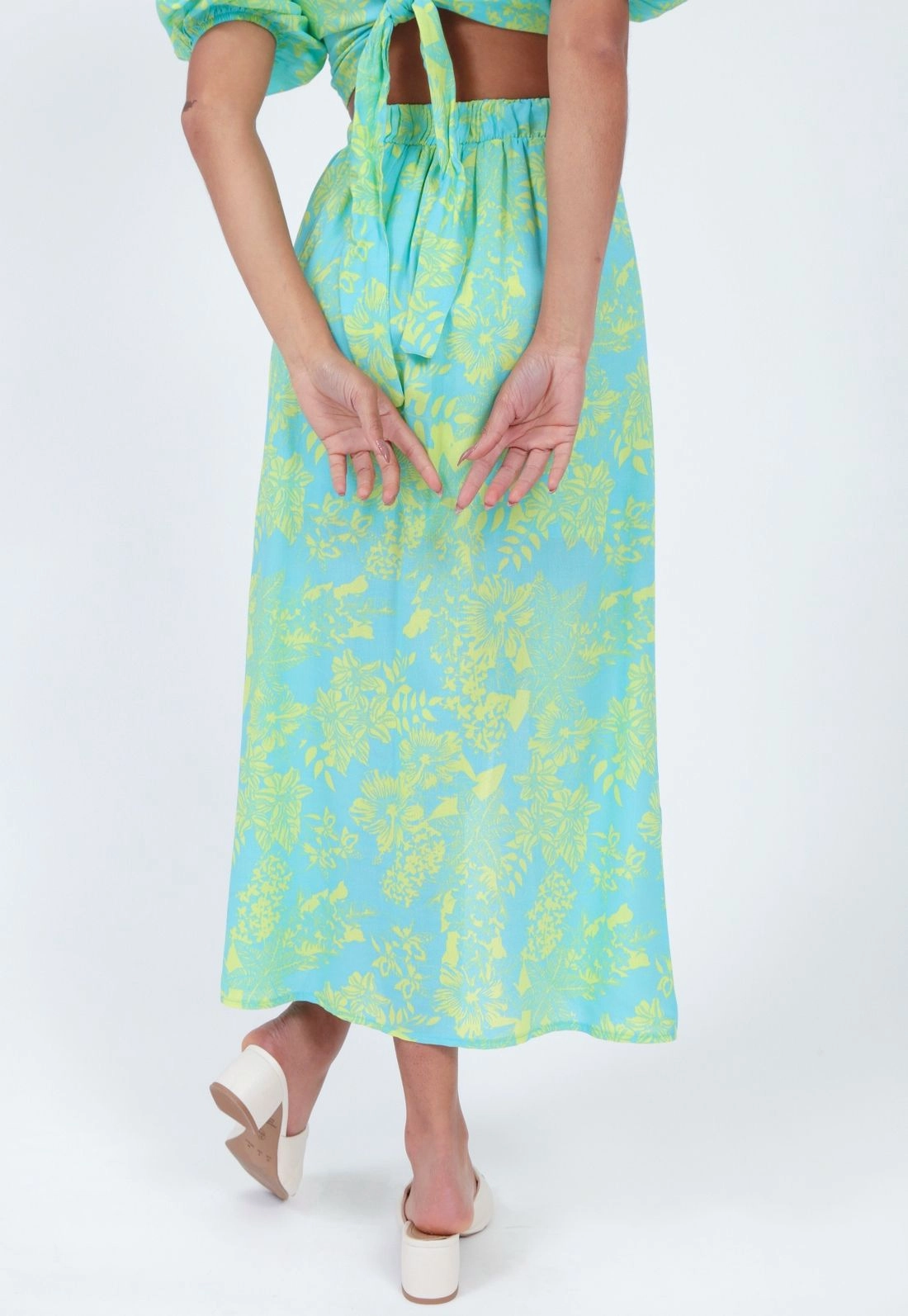 Saia Viscose Midi Estampa Pareo