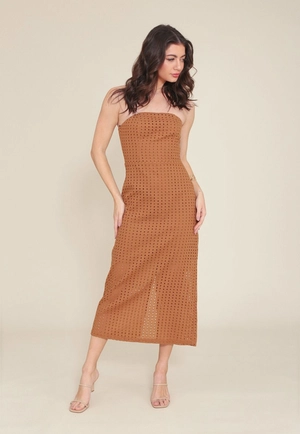 Vestido Midi Em Laise Com Decote Reto