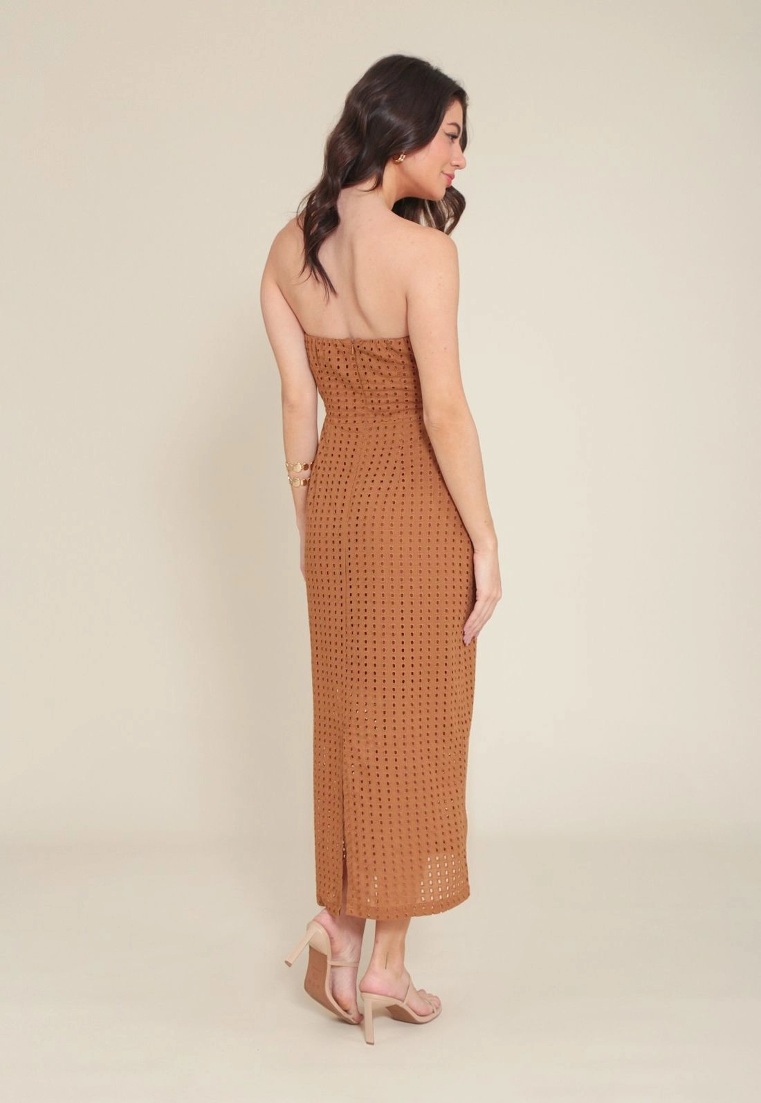 Vestido Midi Em Laise Com Decote Reto