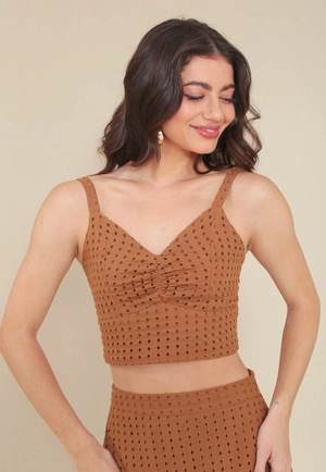 Blusa Cropped Em Laise Alça Com Franzido No Busto