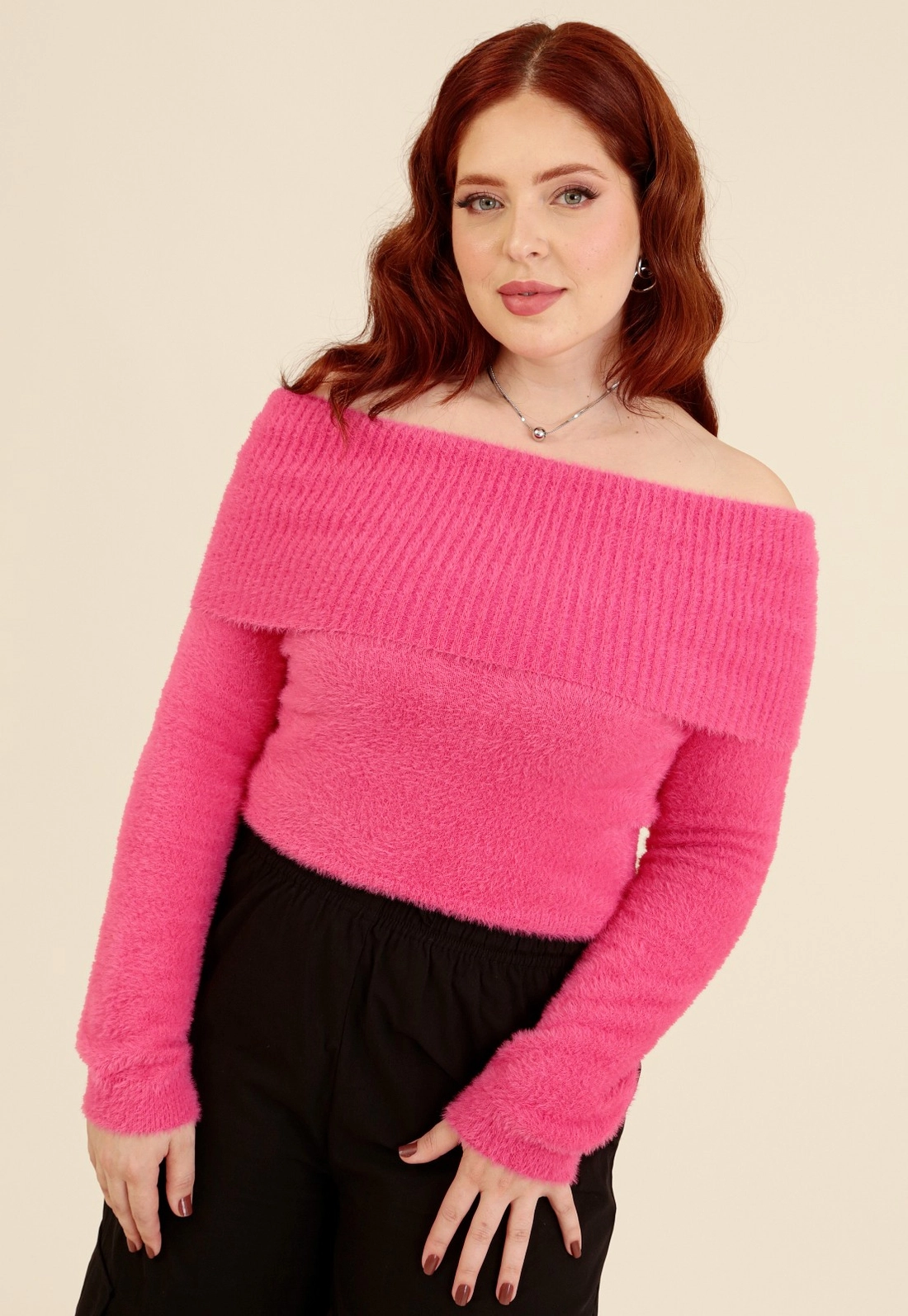 Blusa Tricô Pelinho Ombro A Ombro