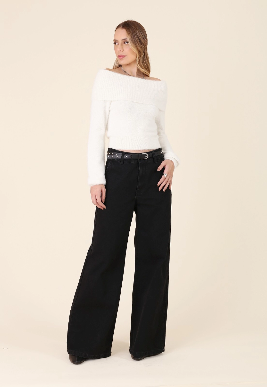 Blusa Tricô Pelinho Ombro A Ombro