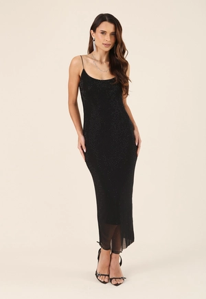Vestido Midi Em Tule Com Alças Aplicação Strass