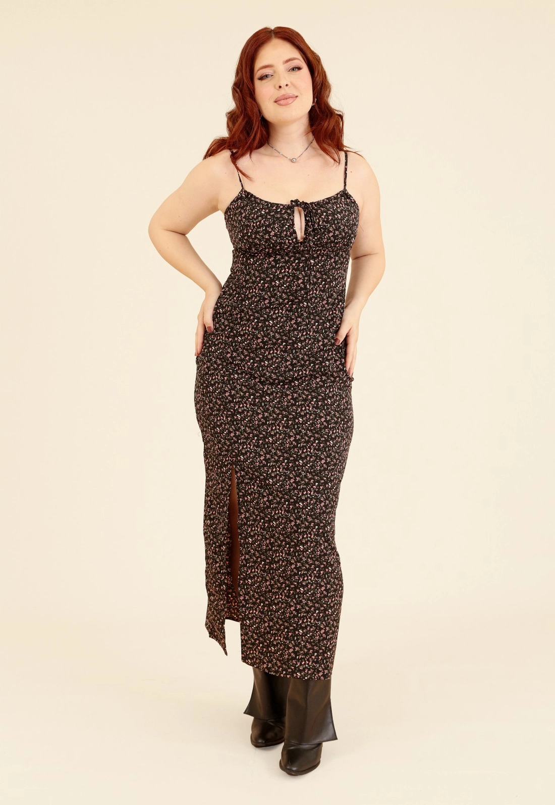 Vestido New  Midi Crepe  Alça Com Estampa Liberty