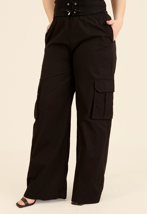Calça Cargo Com Cós Em Elástico Em Algodão