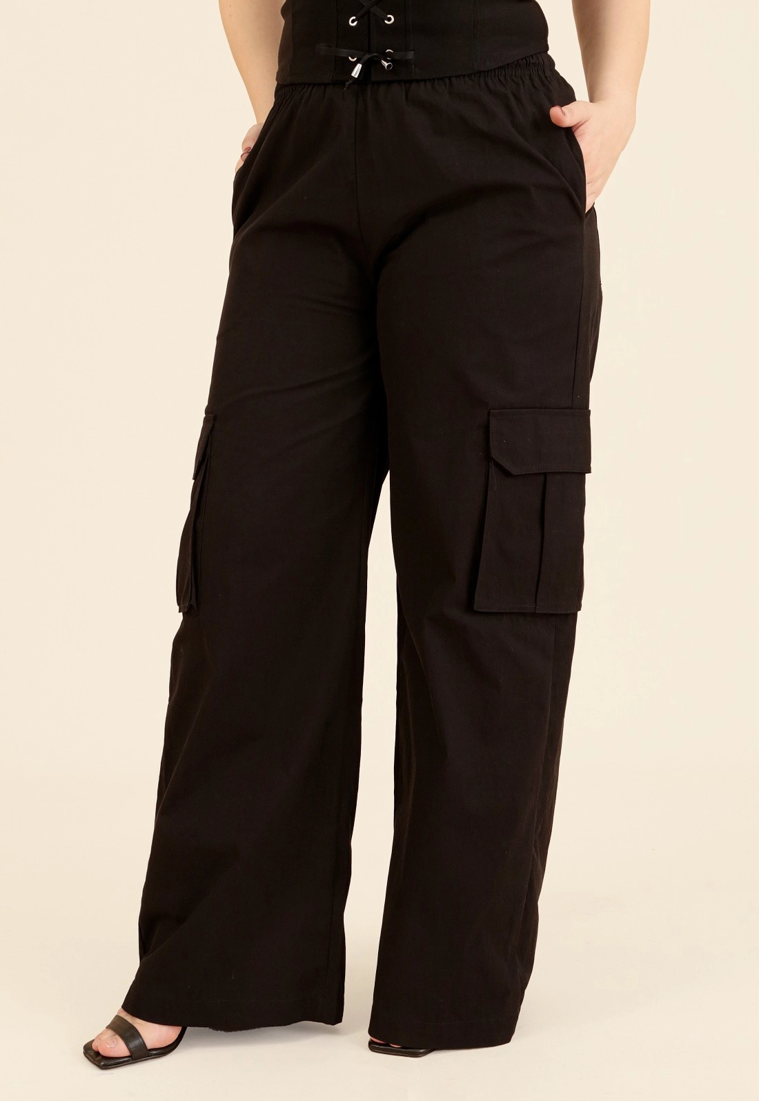 Calça Cargo Com Cós Em Elástico Em Algodão