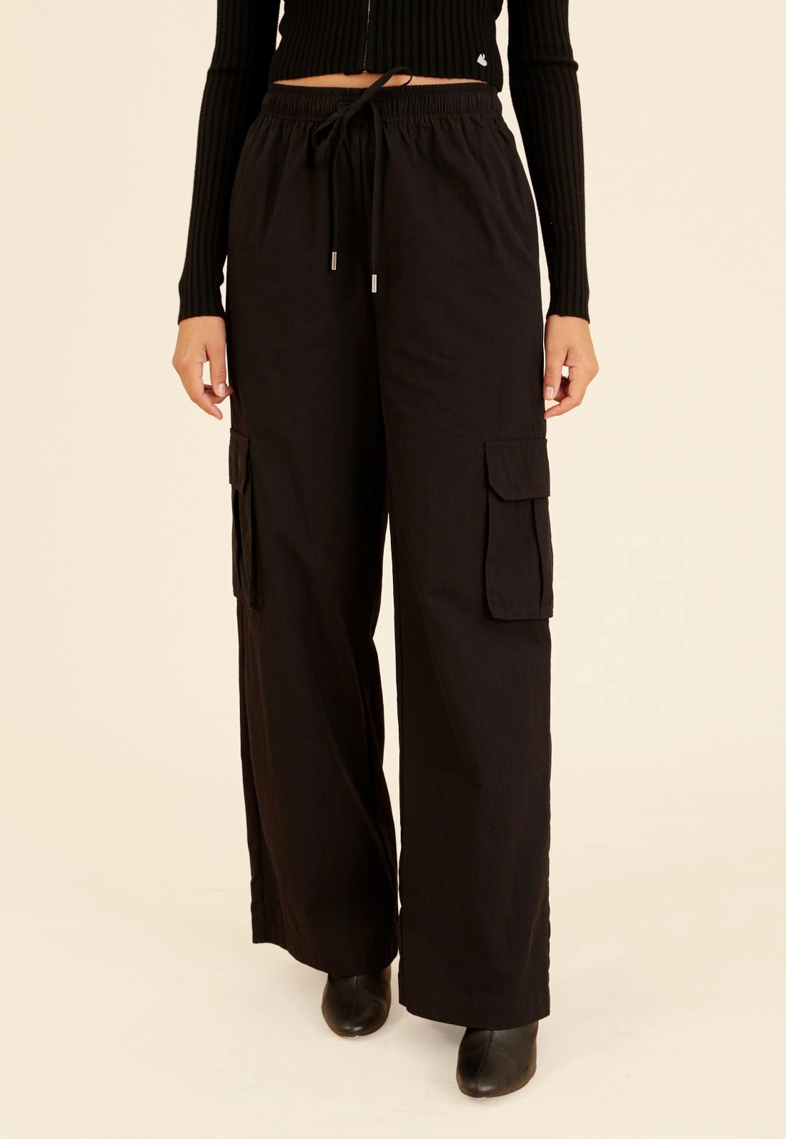 Calça Cargo Com Cós Em Elástico Em Algodão