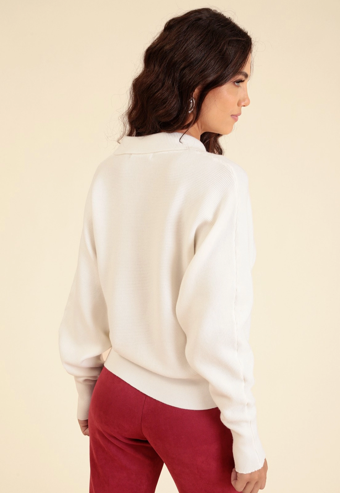 Blusa Tricô Manga Ampla Gola Polo