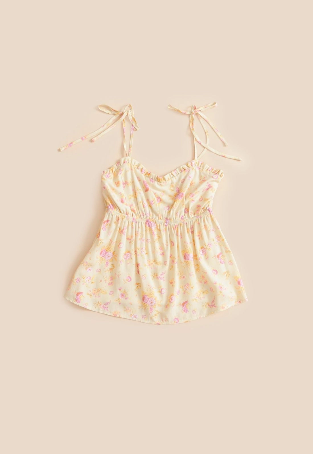 Blusa Em Viscose Com Alça Babado Busto Estampa Yellow Garden