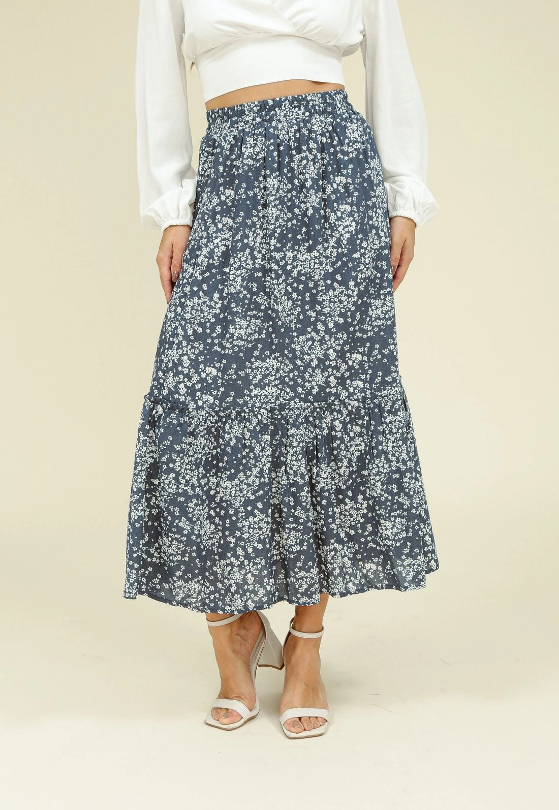 Saia Midi Com Recortes Em Viscose Estampa Liberty