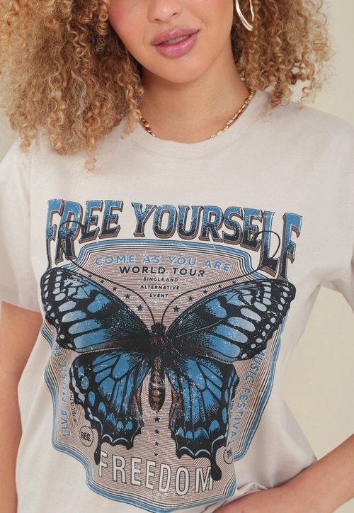 T-Shirt Em Meia Malha Borboleta