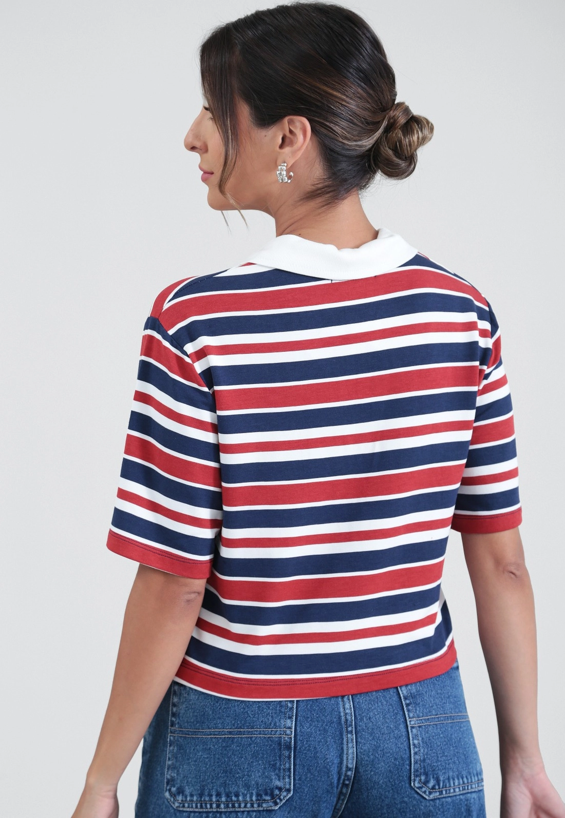 Blusa Polo Manga Curta Em Molecotom Listrado