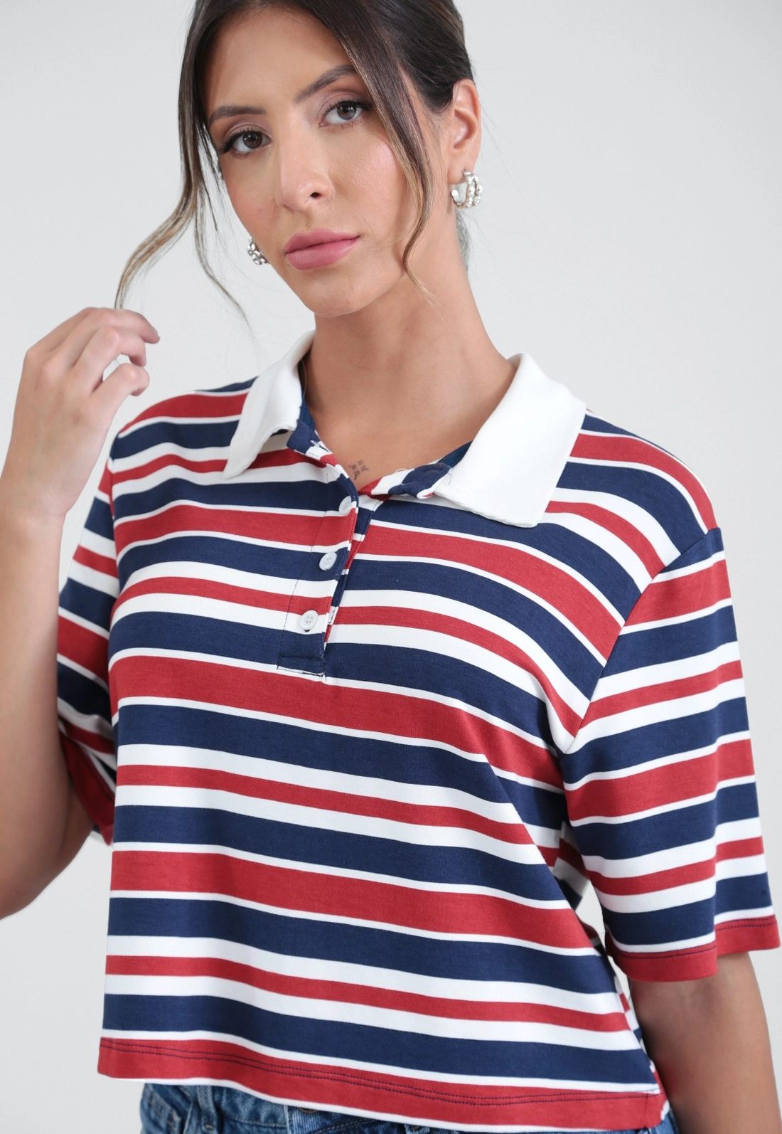 Blusa Polo Manga Curta Em Molecotom Listrado
