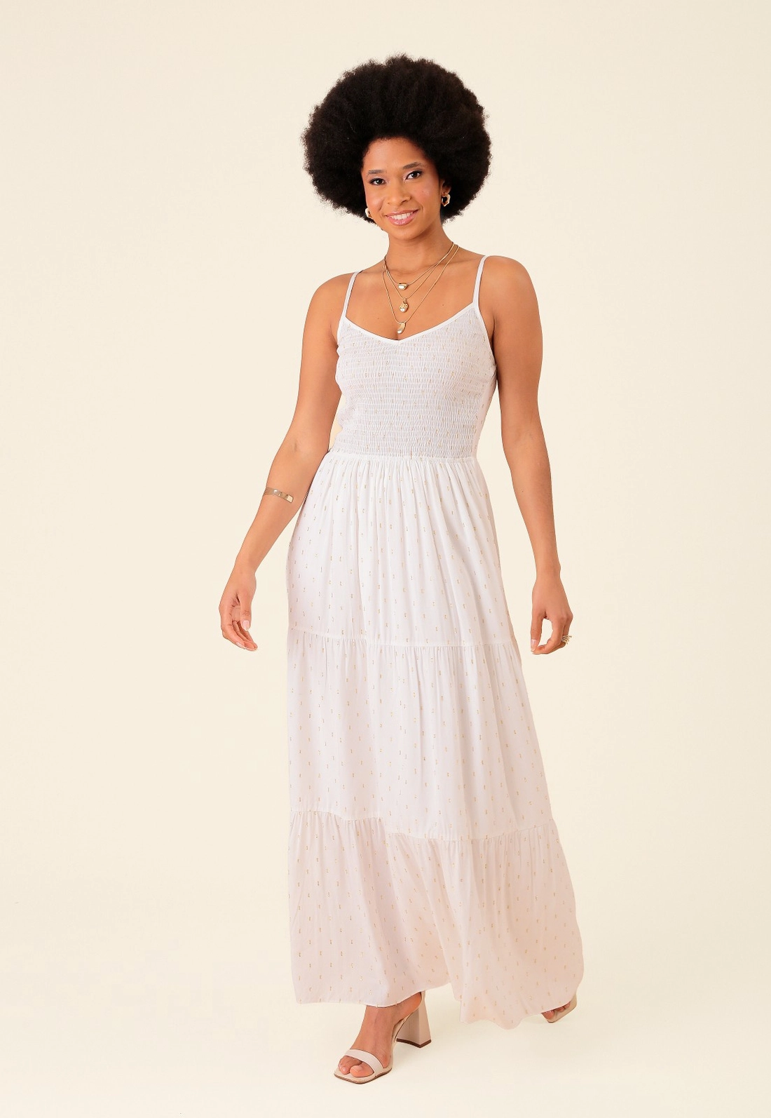 Vestido Longo Em Viscose Com Lurex