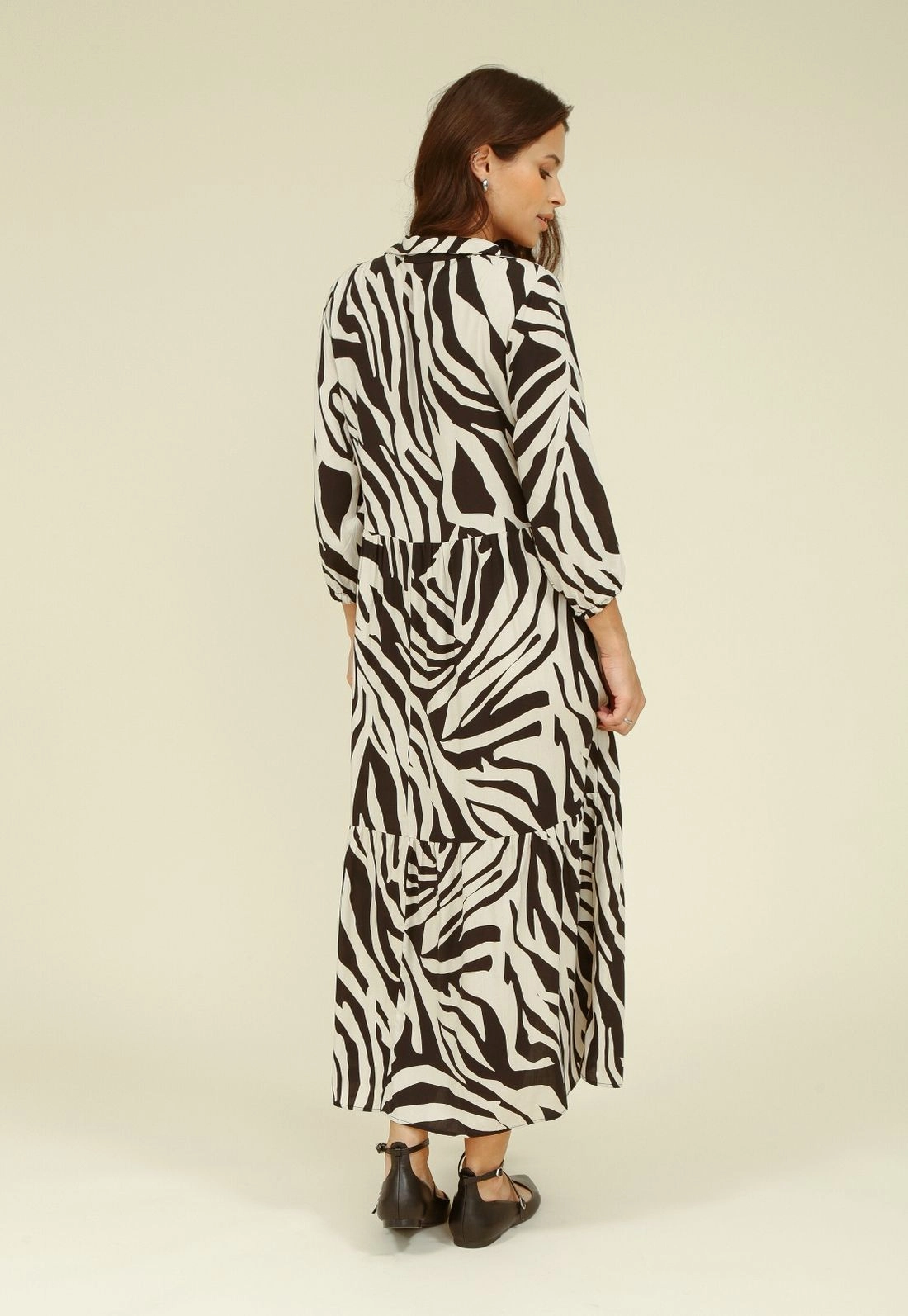 Chemise Midi Manga 3/4 Em Viscose Estampa Zebra