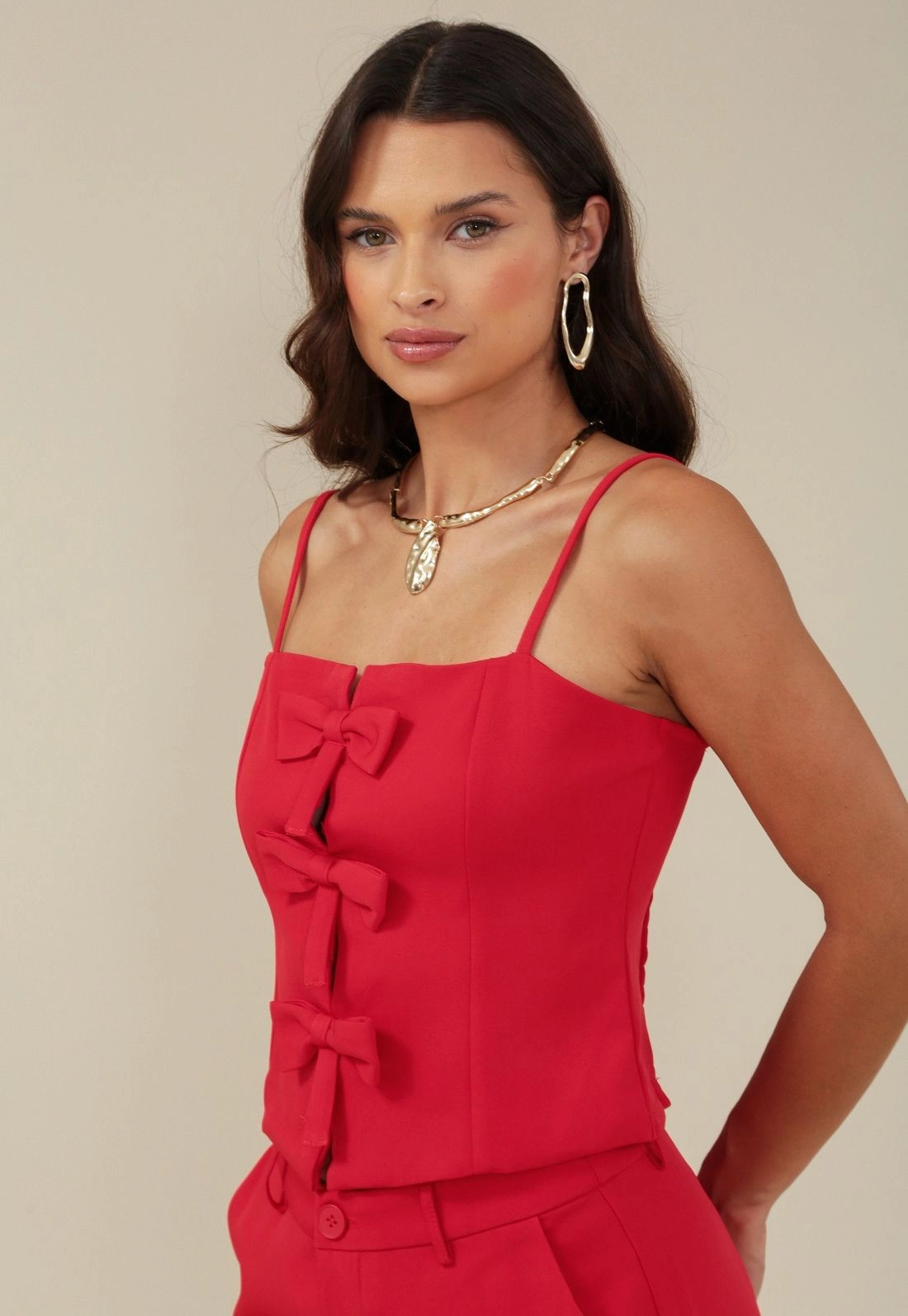 Blusa Com Alça E Laços Em Alfaiataria