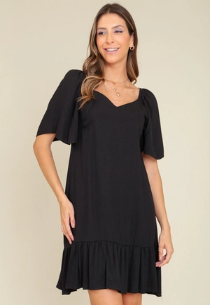 Vestido Curto Em Viscose Twill Manga Ampla
