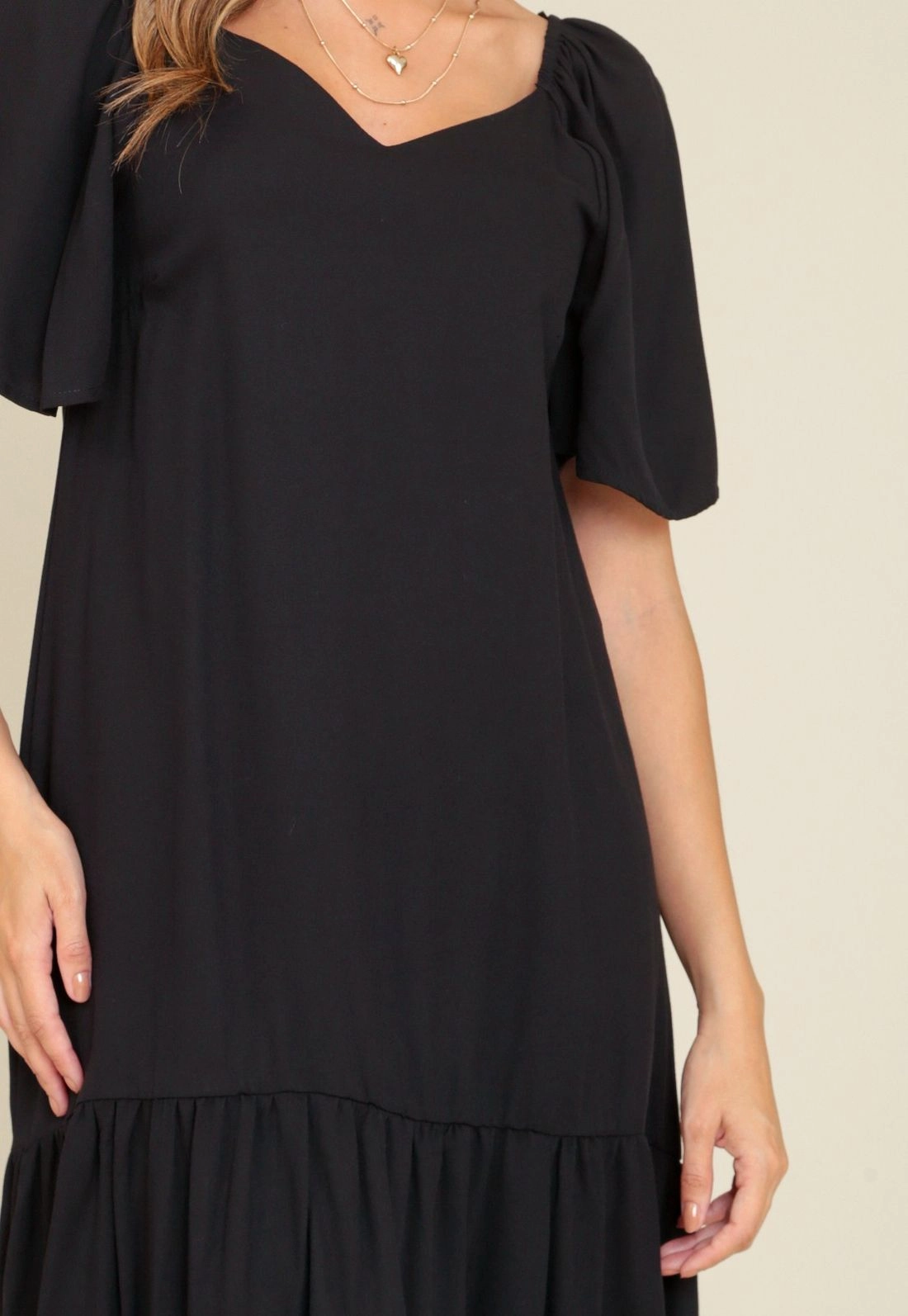 Vestido Curto Em Viscose Twill Manga Ampla