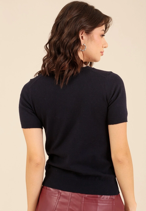 Blusa Tricô Manga Curta Decote Redondo