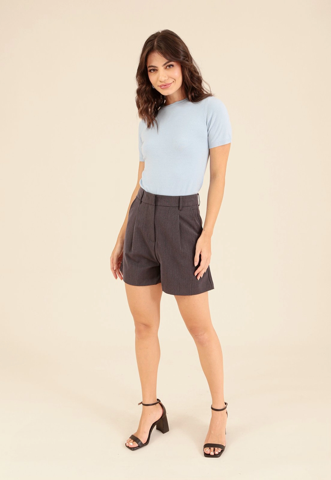 Blusa Tricô Manga Curta Decote Redondo