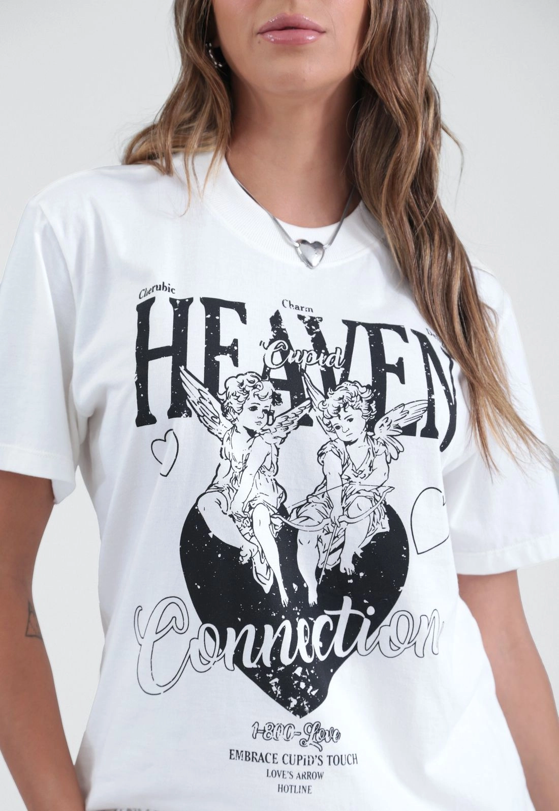 T-Shirt Manga Curta Com Silk Anjos Em Meia Malha