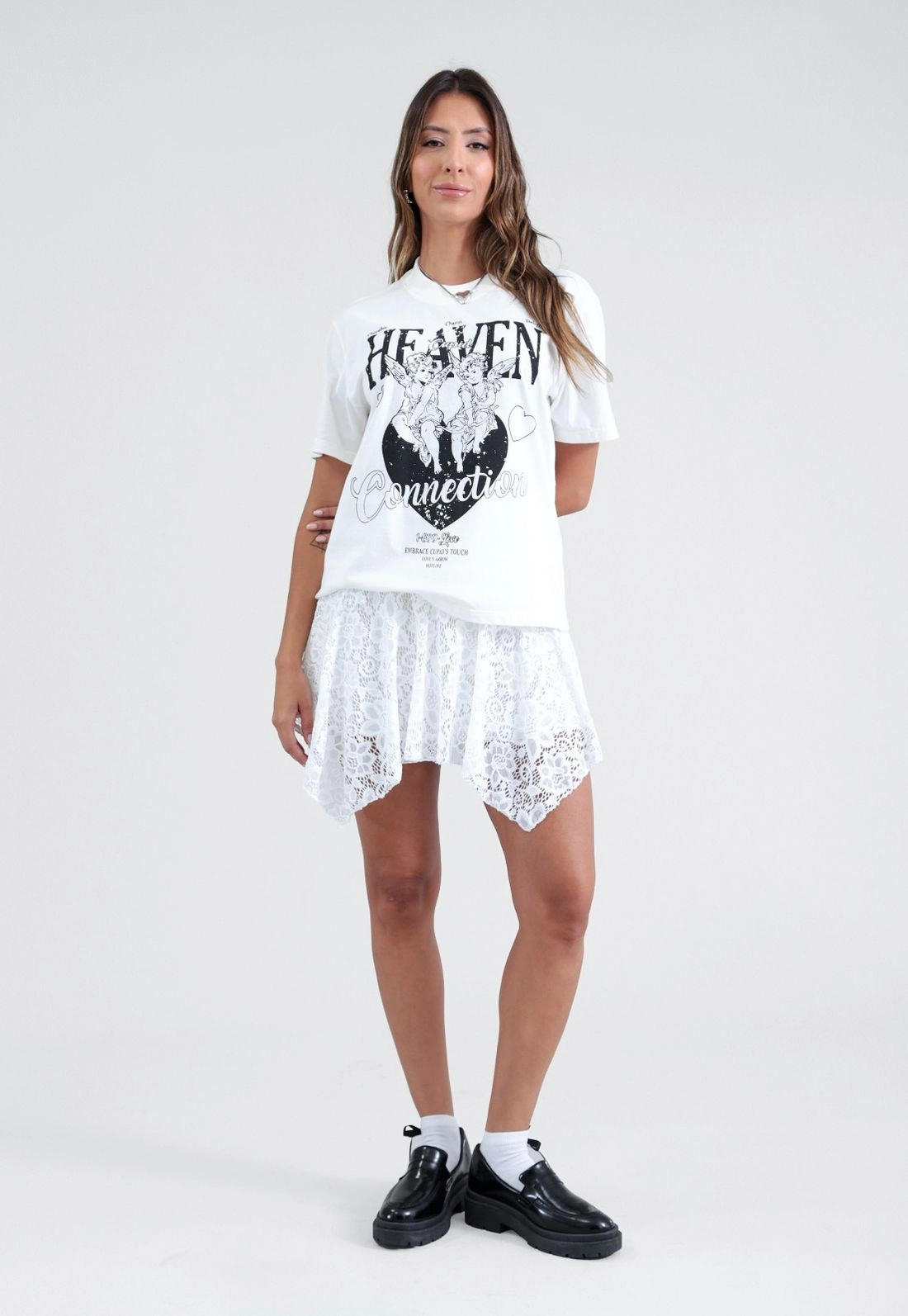 T-Shirt Manga Curta Com Silk Anjos Em Meia Malha