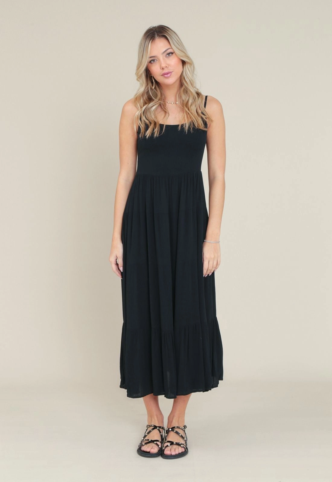 Vestido Em Viscose Texturizada Midi Com Alça E Recortes