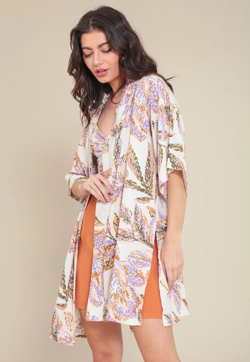 Kimono Em Viscose Estampa Jardim Secreto