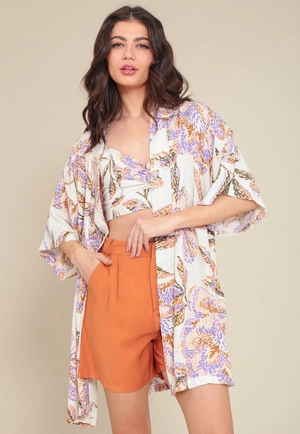 Kimono Em Viscose Estampa Jardim Secreto