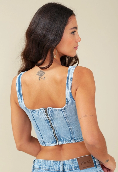 Blusa Corset Em Jeans Alça