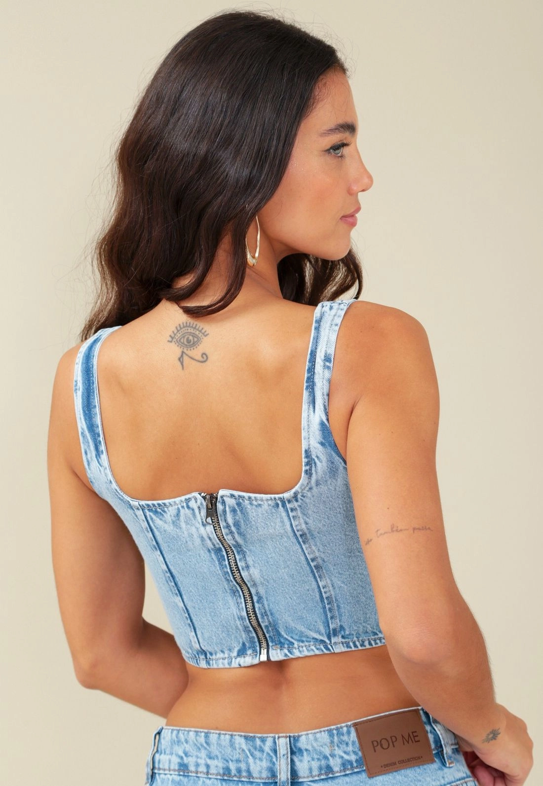 Blusa Corset Em Jeans Alça